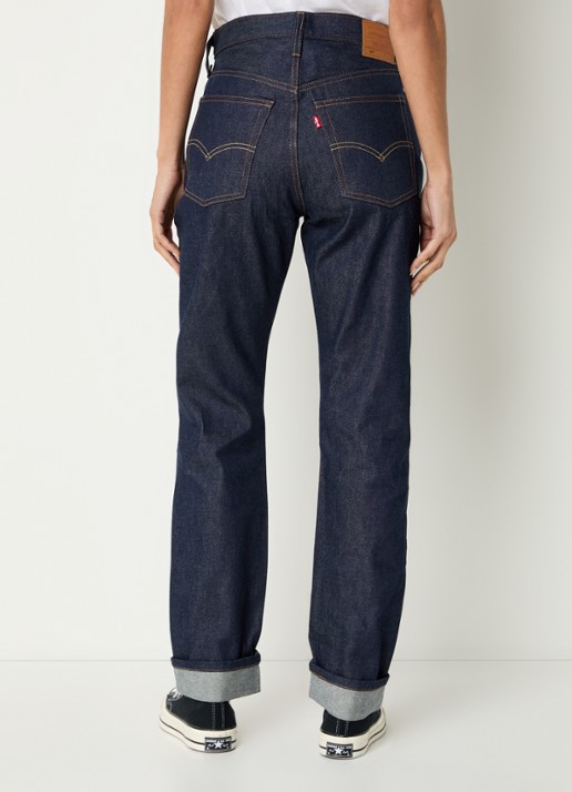 Levi's 501 high waist straight leg jeans met donkere wassing - achterkant indigo
