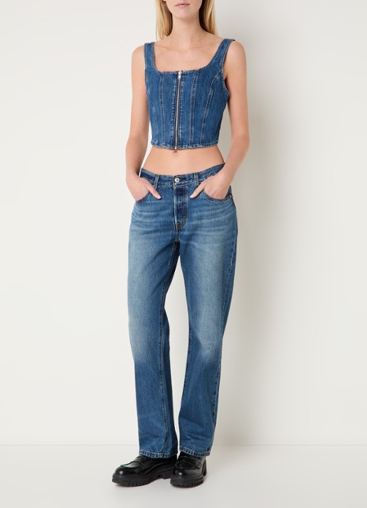 Levi's 501 high waist straight leg jeans met donkere wassing - voorkant 5 indigo