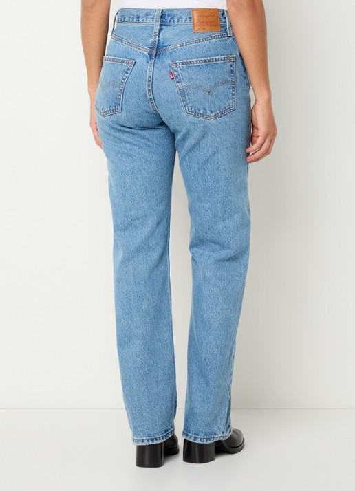 Levi's 501 high waist straight leg jeans met lichte wassing - achterkant 5 indigo