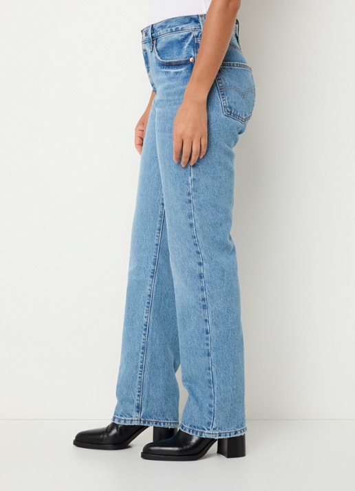 Levi's 501 high waist straight leg jeans met lichte wassing - detail 4 indigo