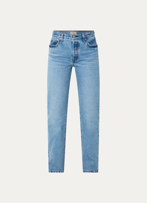 Levi's 501 high waist straight leg jeans met lichte wassing - voorkant indigo