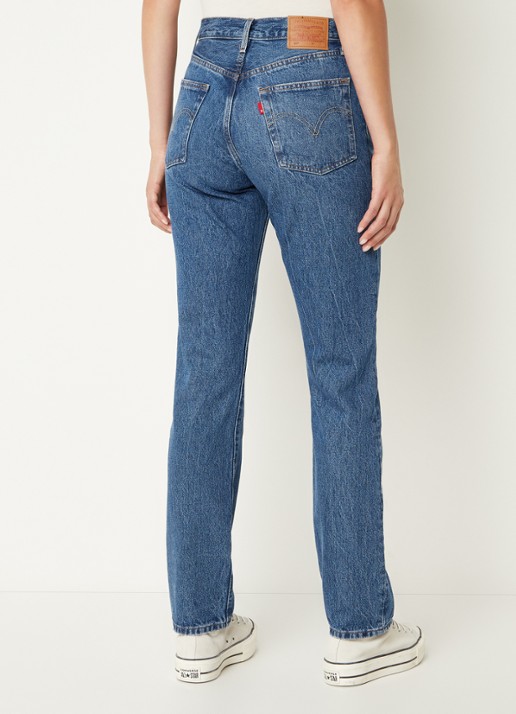 Levi's 501 high waist straight leg jeans met medium wassing - achterkant 4 indigo