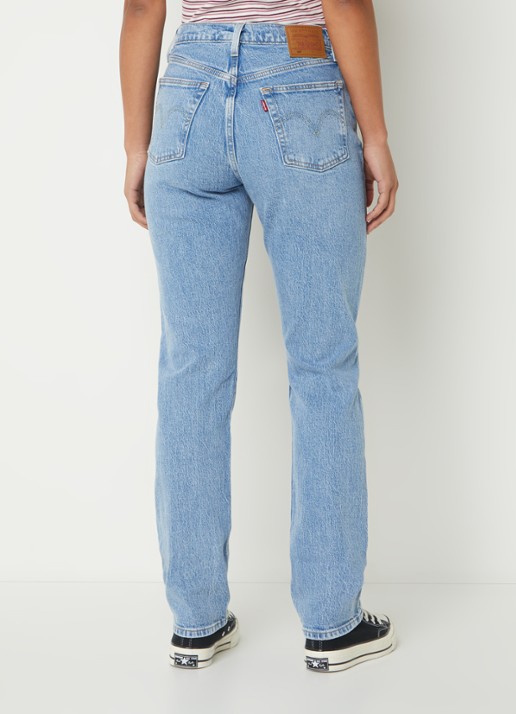 Levi's 501 high waist straight leg jeans met medium wassing - achterkant 5 indigo