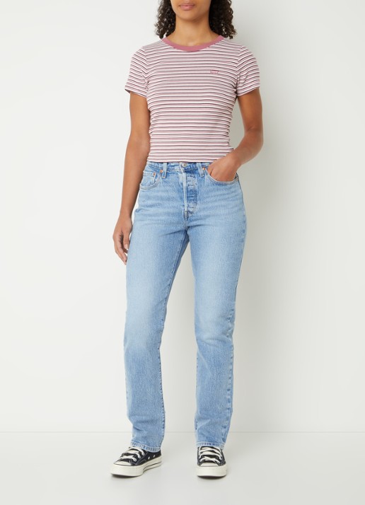 Levi's 501 high waist straight leg jeans met medium wassing - voorkant 4 indigo