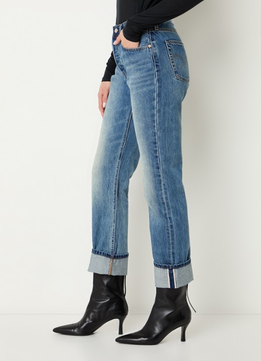 Levi's 501 high waist straight leg jeans met medium wassing - detail 2 indigo
