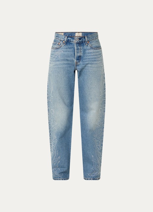 Levi's 501 high waist tapered jeans met strass - voorkant 4 indigo