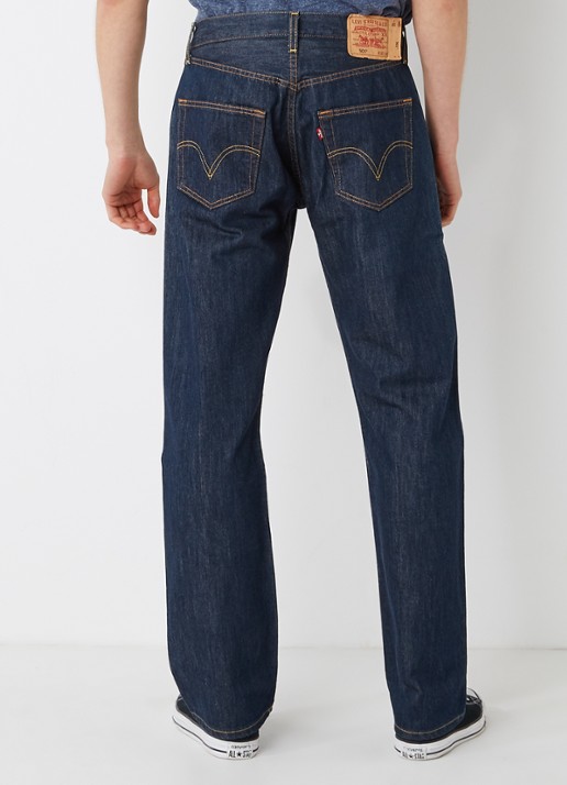 Levi's 501 mid waist straight leg jeans met donkere wassing - achterkant indigo