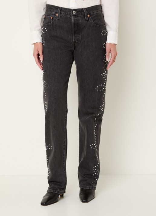 Levi's 501 mid waist tapered jeans met studs en steekzakken