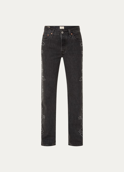 Levi's 501 mid waist tapered jeans met studs en steekzakken - voorkant 4 zwart