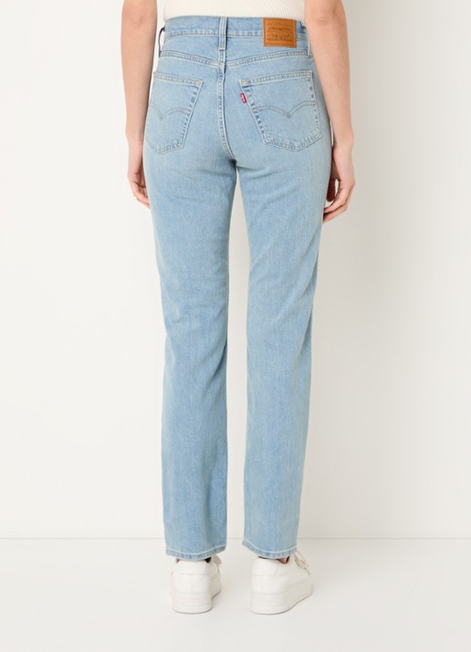 Levi's 724 high waist straight leg jeans met lichte wassing - achterkant indigo