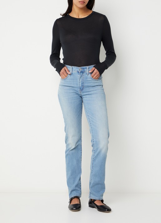 Levi's 724 mid waist slim fit jeans met lichte wassing - voorkant 4 indigo