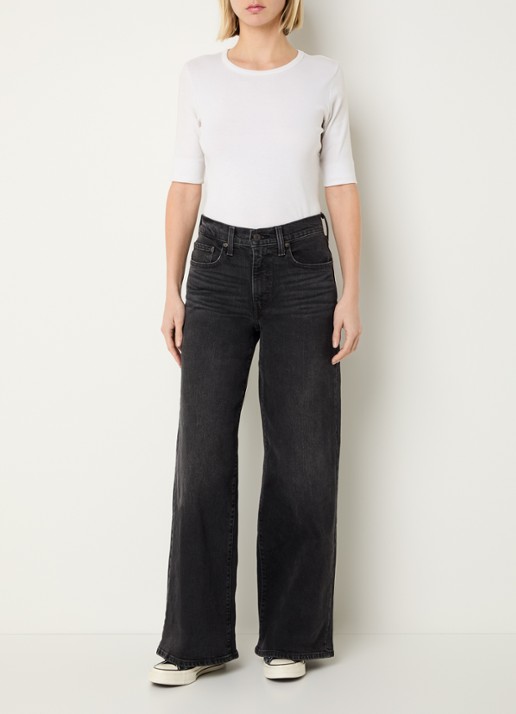 Levi's 728 high waist wide leg jeans met gekleurde wassing - voorkant 2 zwart