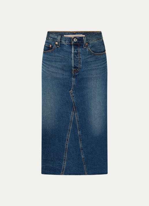 Levi's Aline midi spijkerrok met steekzakken - voorkant 3 indigo