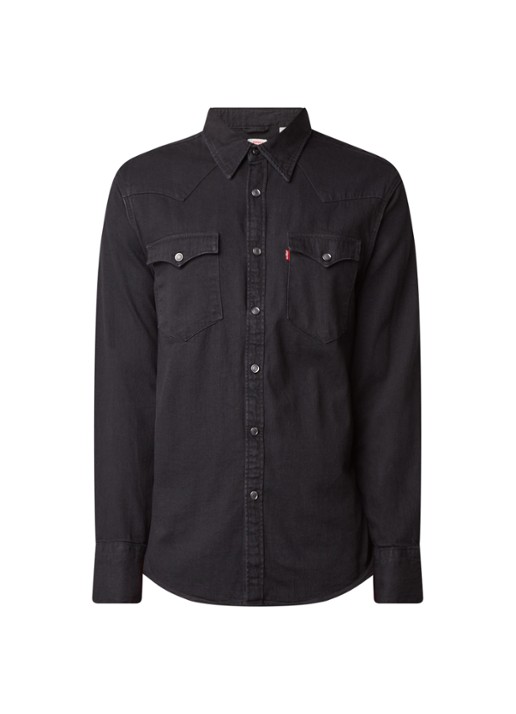 Levi's Barstow regular fit overhemd van denim met klepzakken - voorkant zwart