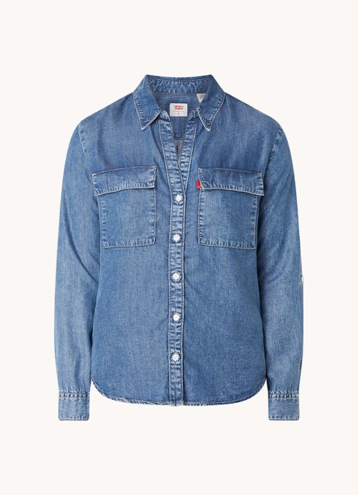 Levi's Blouse van denim met borstzakken - voorkant 2 indigo