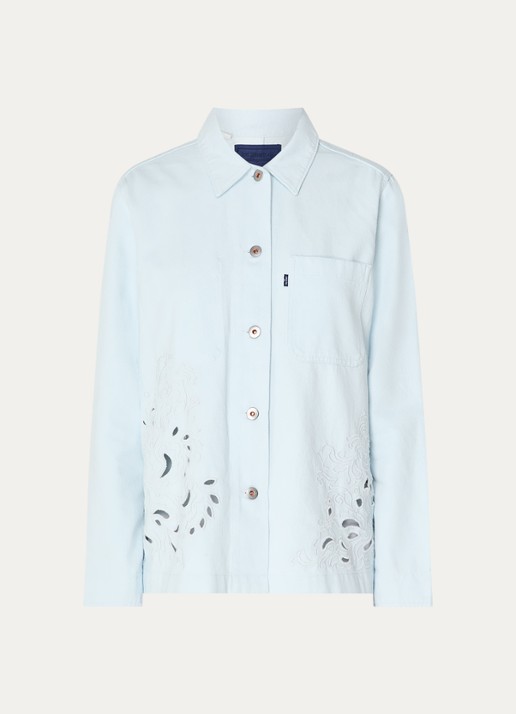 Levi's Blouse van denim met broderie en borstzak - voorkant lichtblauw