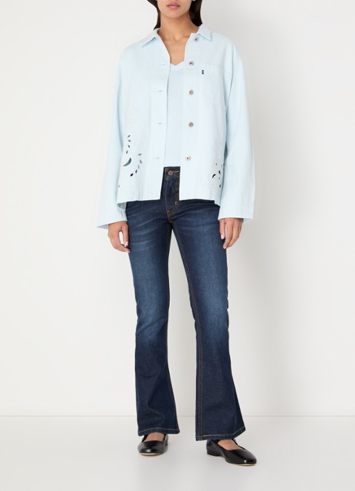 Levi's Blouse van denim met broderie en borstzak - voorkant 2 lichtblauw