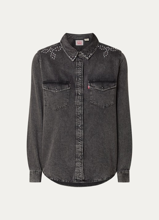 Levi's Blouse van denim met strass - voorkant zwart