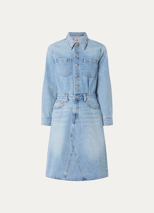 Levi's Blousejurk van denim met borstzakken - voorkant 2 lichtblauw