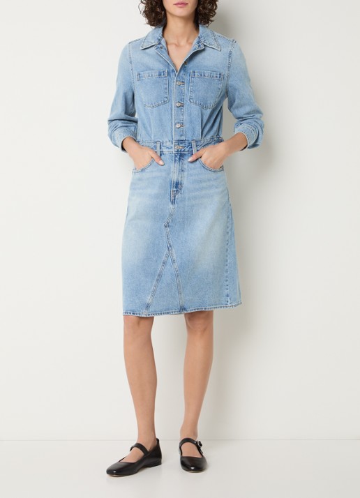 Levi's Blousejurk van denim met borstzakken - voorkant 3 lichtblauw