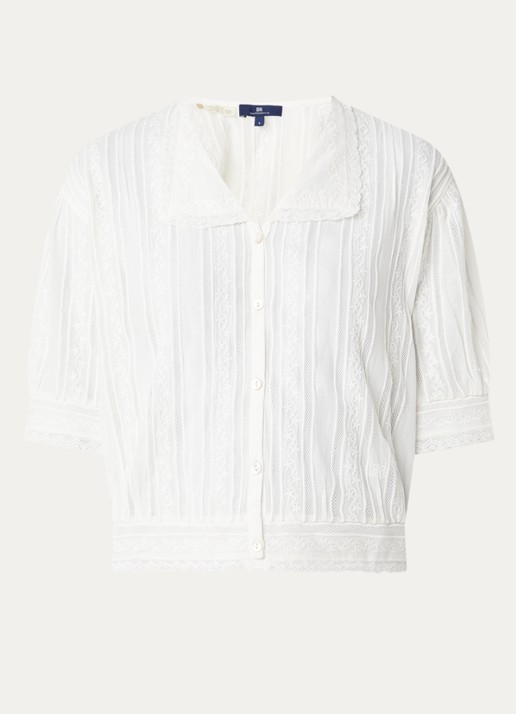 Levi's Blue Tab cropped blouse met broderie - voorkant 2 gebroken wit