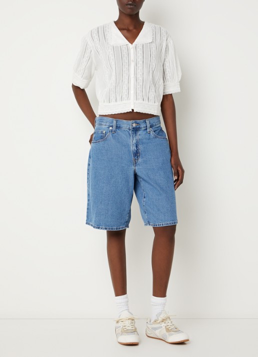 Levi's Blue Tab cropped blouse met broderie - voorkant 3 gebroken wit