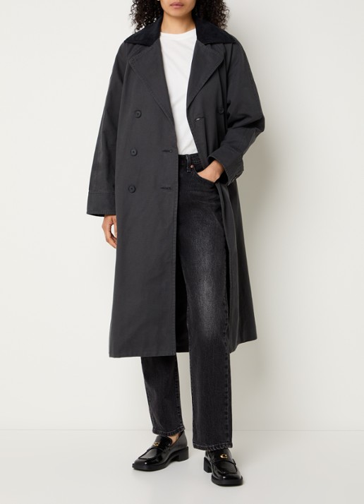 Levi's Bree Barn double-breasted trenchcoat met details van corduroy - voorkant 3 antraciet