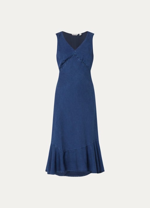 Levi's Brita midi jurk van denim met V-hals - voorkant indigo