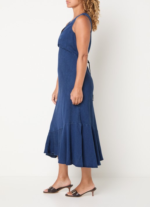 Levi's Brita midi jurk van denim met V-hals - voorkant 2 indigo