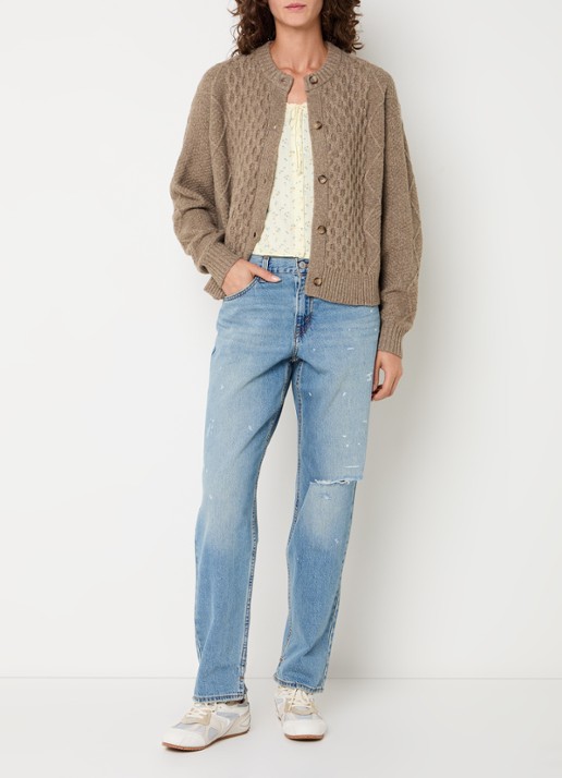 Levi's Charlotte kabelgebreid vest in wolblend - voorkant 2 beige