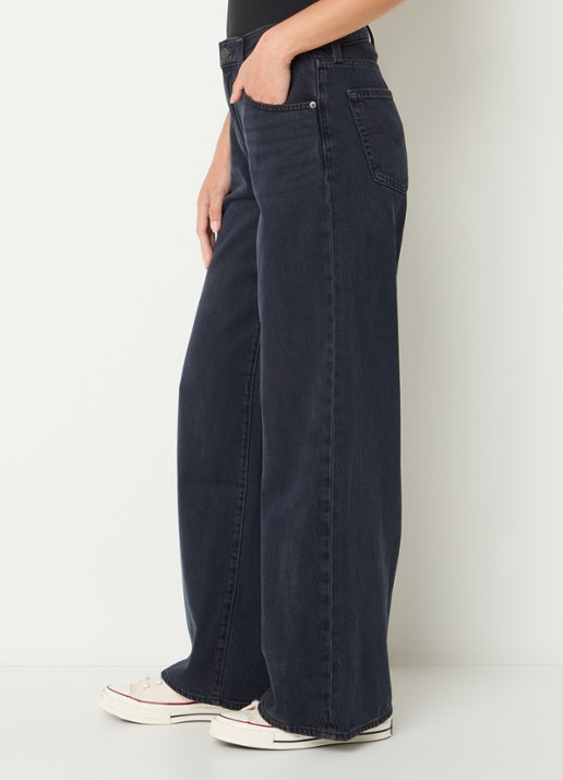 Levi's Cinch high waist wide leg jeans met donkere wassing - detail 3 indigo