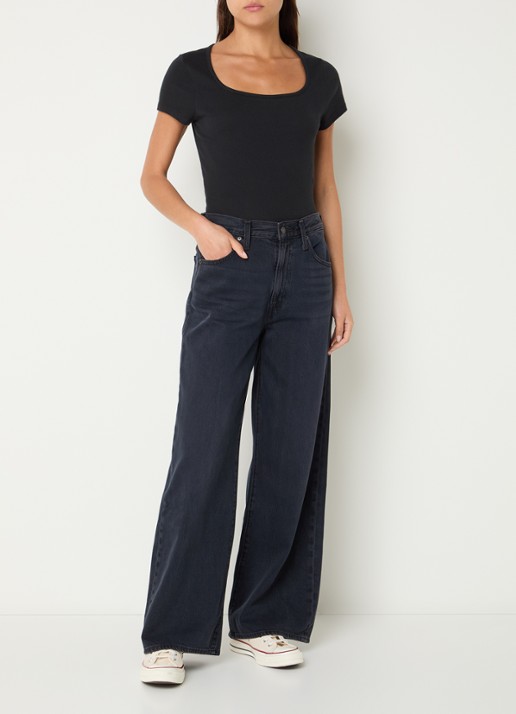 Levi's Cinch high waist wide leg jeans met donkere wassing - voorkant 5 indigo