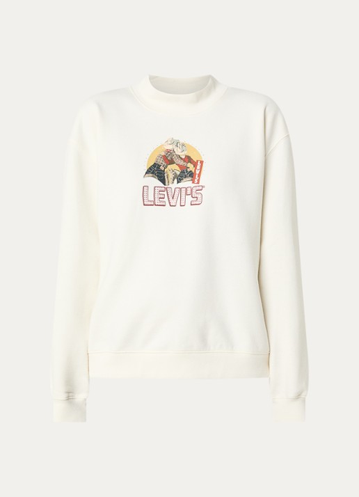 Levi's Collins sweater met logoprint - voorkant gebroken wit