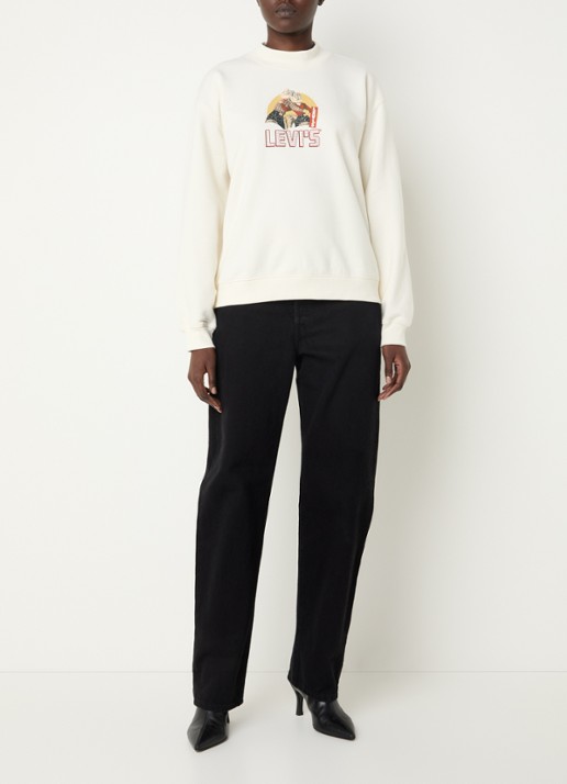 Levi's Collins sweater met logoprint - voorkant 2 gebroken wit