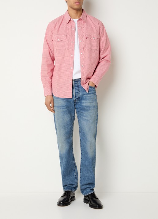 Levi's Comfort fit overshirt met pied-de-poule dessin - voorkant 2 steenrood
