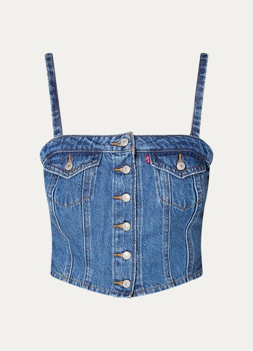 Levi's Crop top van denim met borstzakken - voorkant 2 indigo