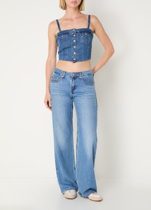 Levi's Crop top van denim met borstzakken - voorkant 3 indigo
