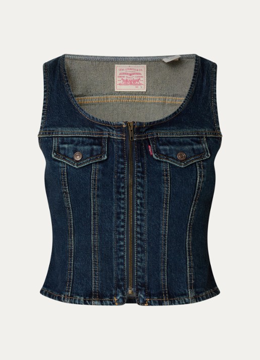 Levi's Cropped Gilet van denim met borstzakken - voorkant indigo