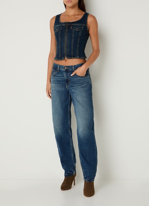 Levi's Cropped Gilet van denim met borstzakken - voorkant 2 indigo
