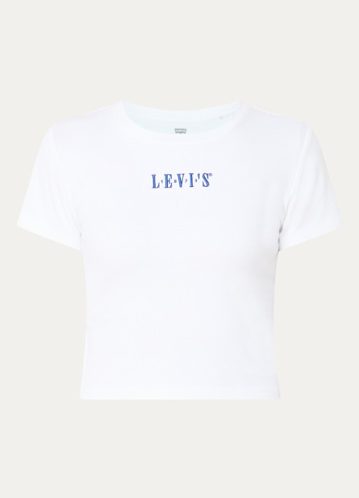 Levi's Cropped T-shirt met logoborduring - voorkant wit