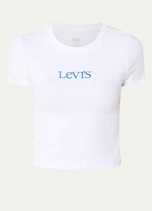 Levi's Cropped T-shirt met logoborduring - voorkant 3 wit