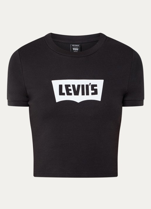 Levi's Cropped T-shirt met logoprint - voorkant 2 zwart