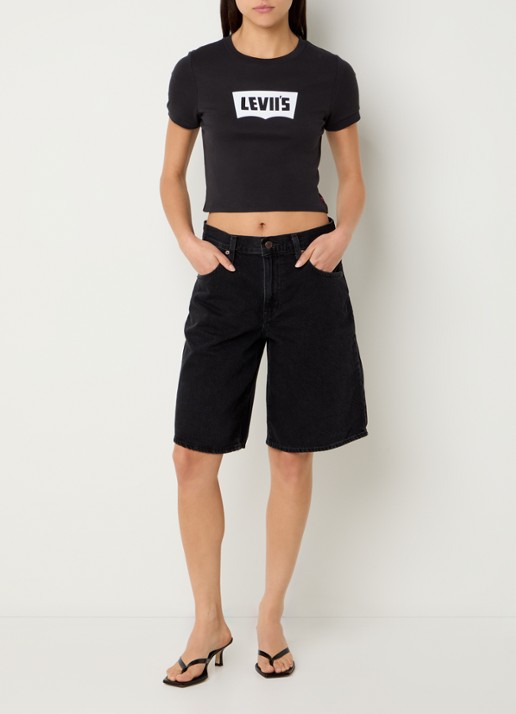 Levi's Cropped T-shirt met logoprint - voorkant 3 zwart