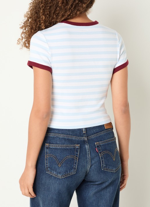 Levi's Cropped T-shirt met streepprint en borduring - achterkant 3 lichtblauw