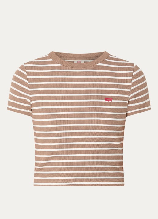 Levi's Cropped T-shirt met streepprint - voorkant 2 lichtbruin