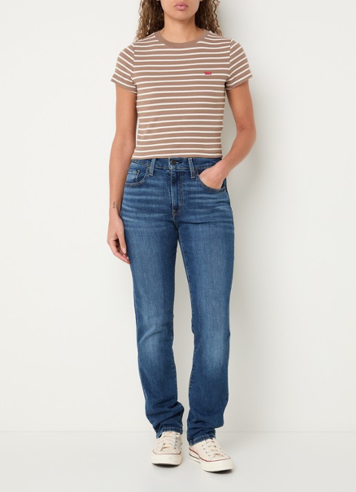 Levi's Cropped T-shirt met streepprint - voorkant 3 lichtbruin
