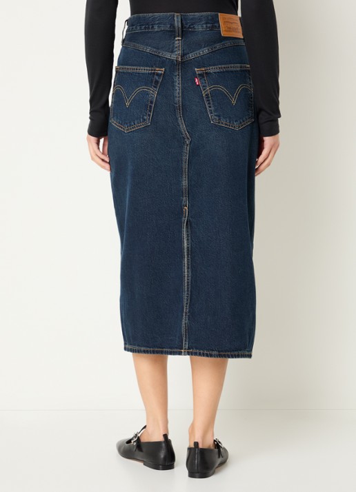 Levi's Decon midi spijkerrok met steekzakken en split - achterkant indigo