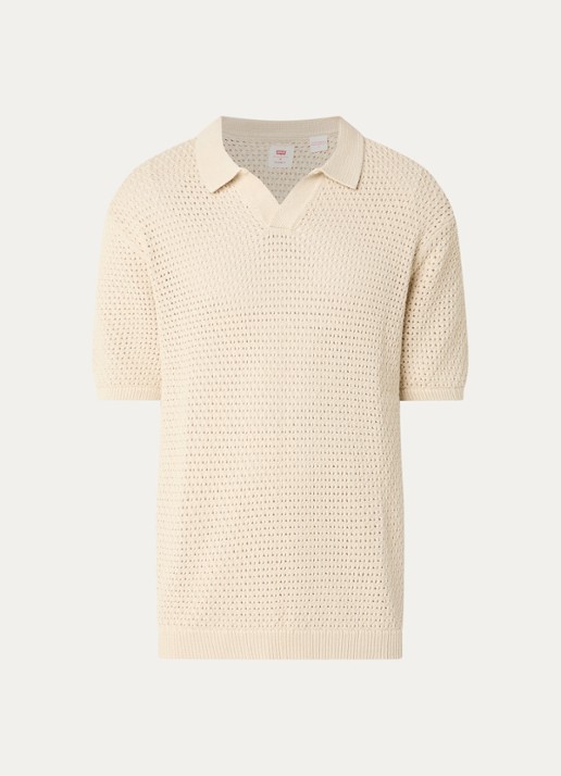 Levi's Dillon regular fit polo met opengebreid dessin - voorkant creme