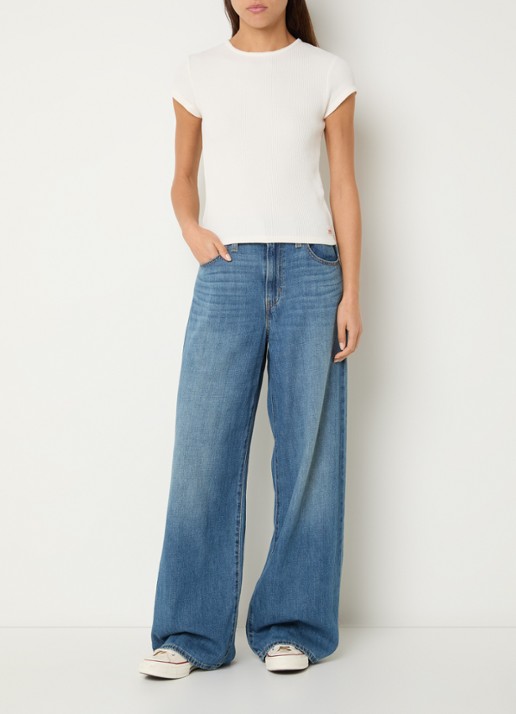 Levi's Dry Goods Waffle T-shirt met ribstructuur - voorkant 3 wit