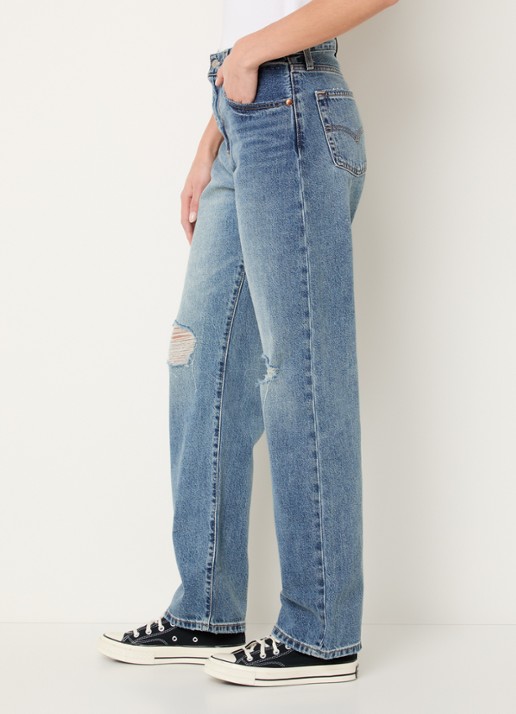 Levi's Easy Dad high waist straight leg jeans met destroyed afwerking - detail 2 indigo